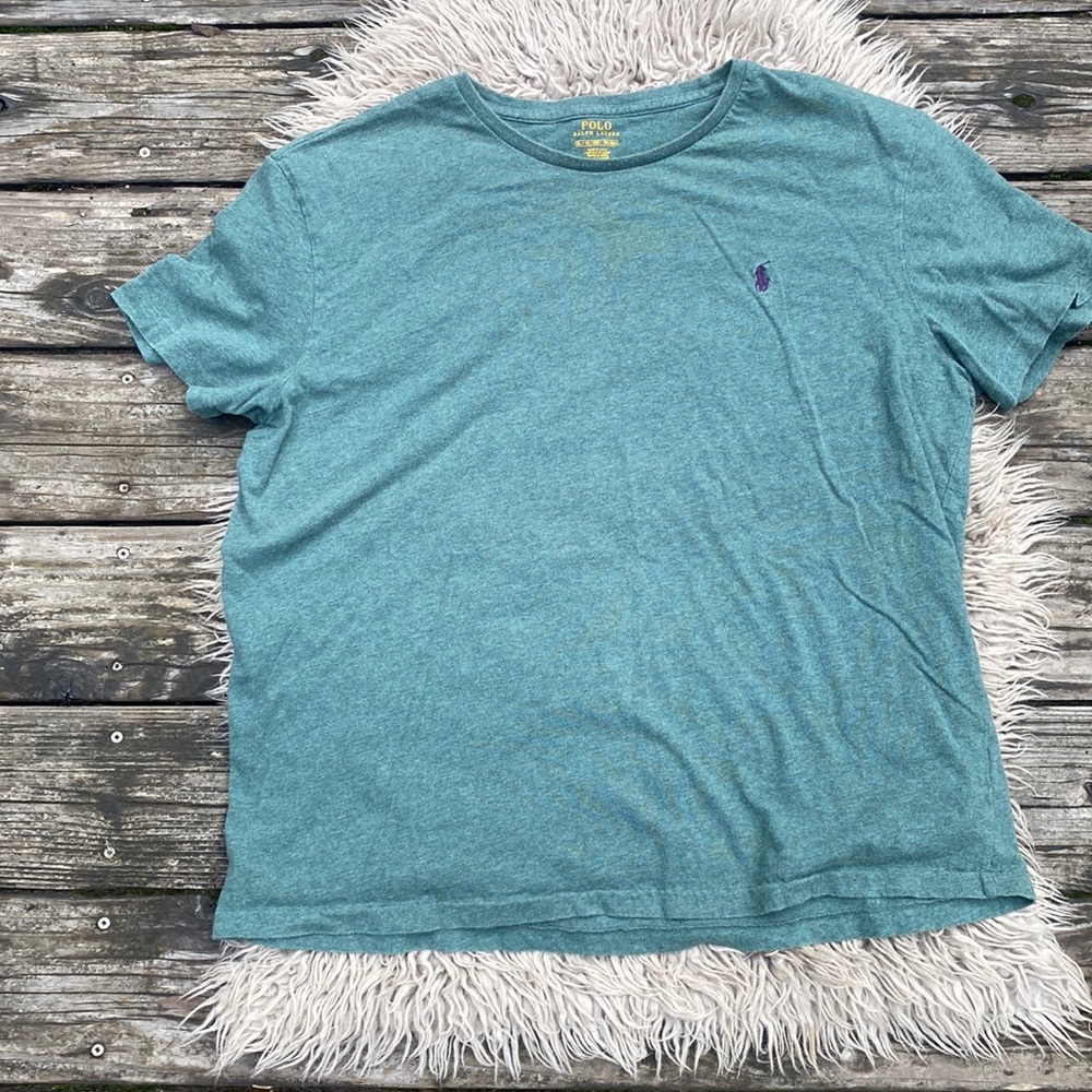 Polo by Ralph Lauren 🏇 T-Shirt sea foam grn w/ purple embroidered pony logo XL